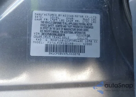 2021 Nissan Kicks S Xtronic Cvt из США, поврежденный, VIN 3N1CP5BVXML553278